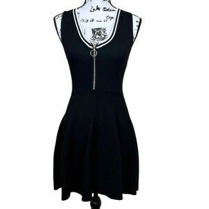 Rehab black dress fit and flare sleeveless size S front half zipper closure goth
